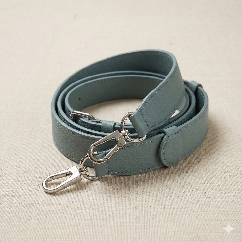 New Louis Vuitton‎ 2.5cm Adjustable Taurillon Leather Strap – Blue-Grey/Silver
